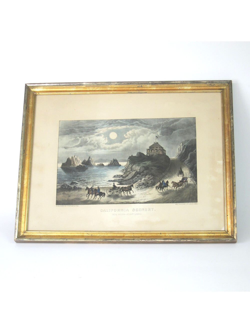Currier & Ives Hand Colored Litho California Scenery Seal Rocks-Point Lobos 1872